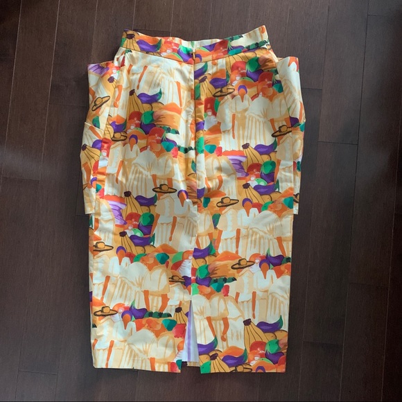 Stella Jean Tulip Orange & Yellow Village Country Printed Pencil Skirt IT40 US 2 - Picture 3 of 7